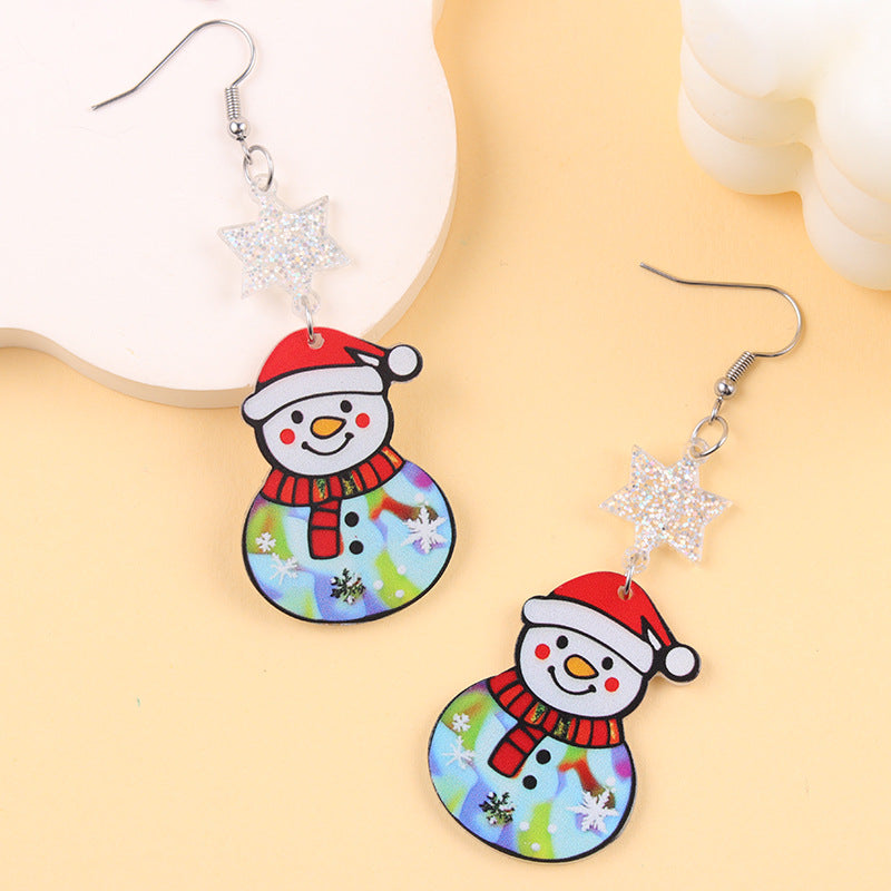 Wholesale  Christmas Earrings Cartoon Contrasting Color Snowman Bell Acrylic Earrings